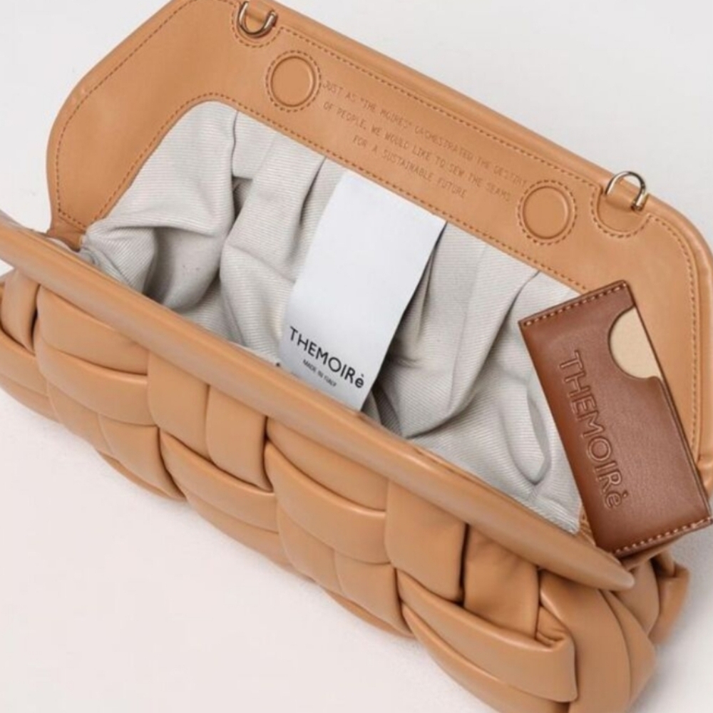 Woven Leather Clutch in Tan - Picture 3 of 7